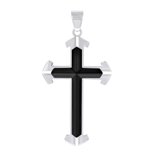 Stainless Steel Black-tone Mens Cross Religious Charm Pendant