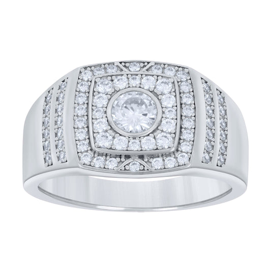 Sterling Silver Men's Cubic-Zirconia Fashion Bridal Anniversary Wedding Engagement Band Ring