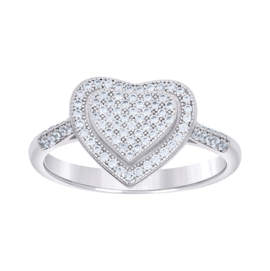 Sterling Silver Womens Cubic-Zirconia Love Heart Bridal Anniversary Wedding Engagement Band Ring