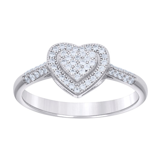 Sterling Silver Women's Cubic-Zirconia Love Heart Bridal Anniversary Wedding Engagement Band Ring
