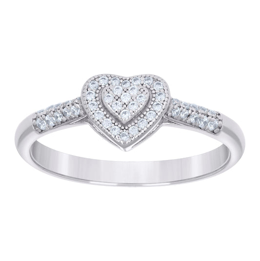 Sterling Silver Women's Cubic-Zirconia Love Heart Bridal Anniversary Wedding Engagement Band Ring
