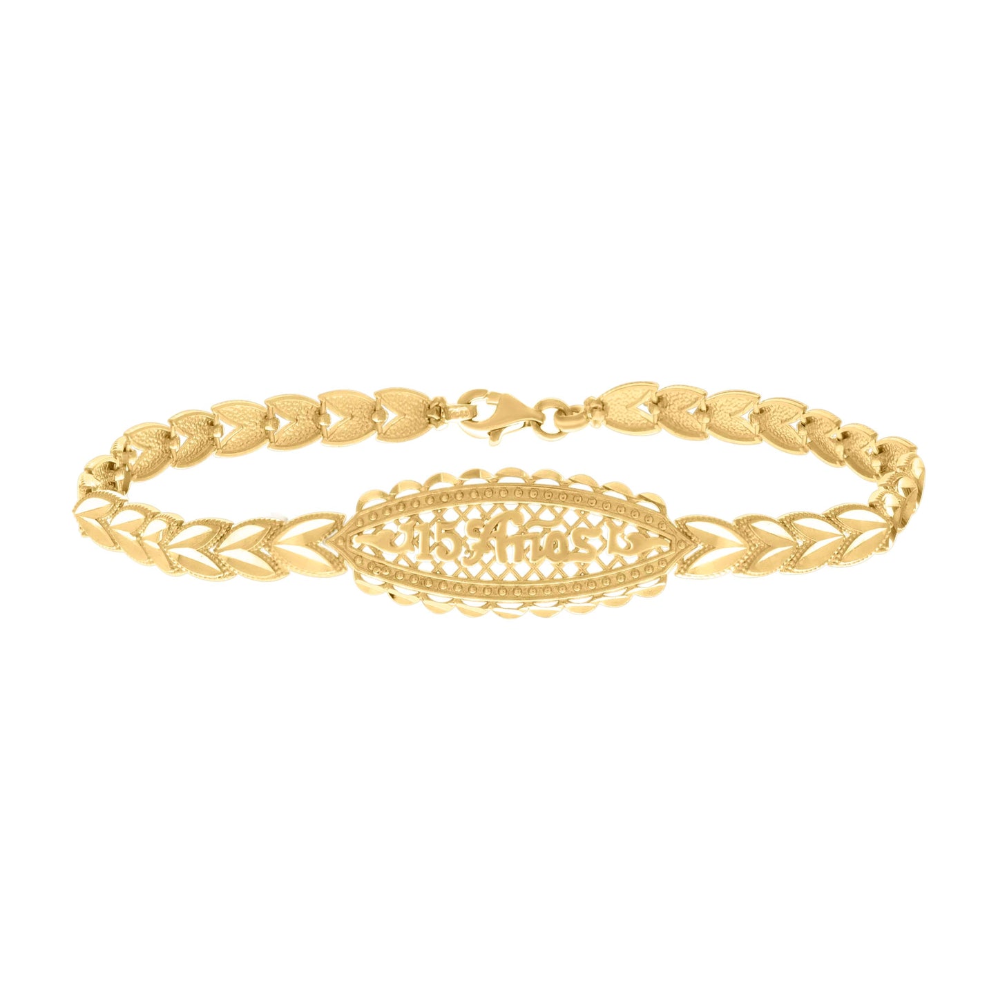 10K Yellow Gold Womens 15 Anos Quinceanera Charm Bracelet