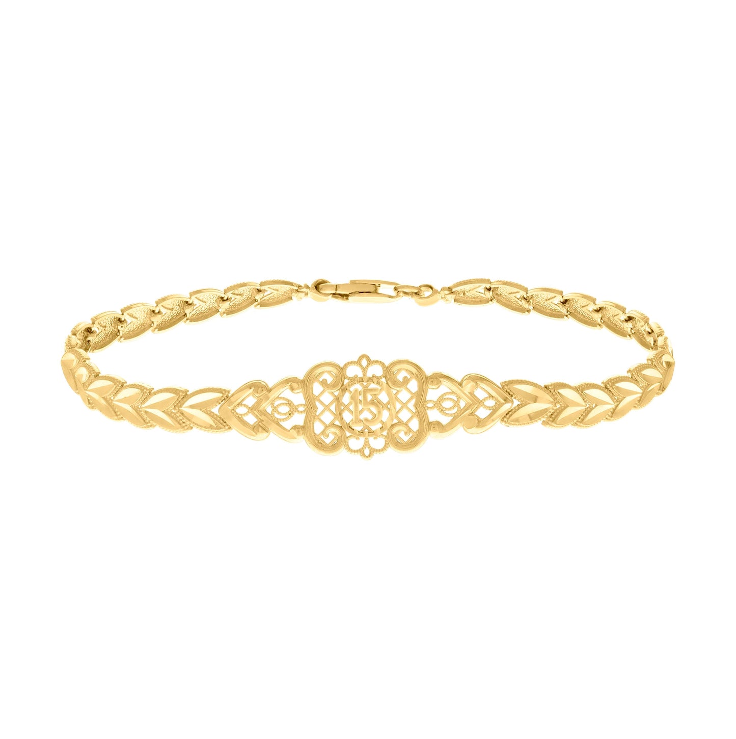 10K Yellow Gold Womens 15 Anos Quinceanera Charm Bracelet
