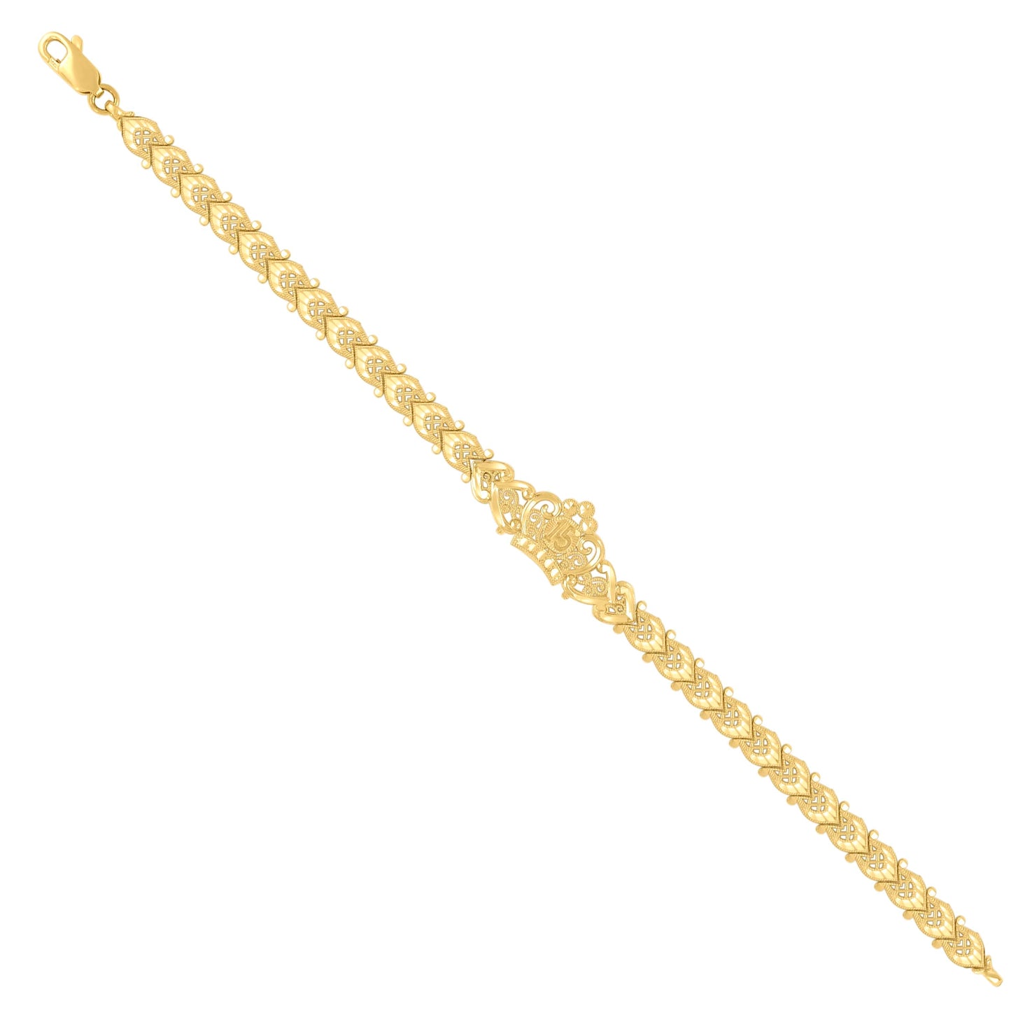 10K Yellow Gold Womens 15 Anos Quinceanera Charm Bracelet