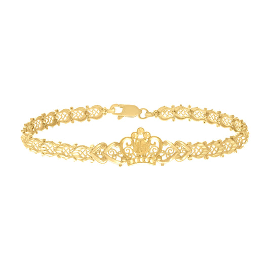 10K Yellow Gold Womens 15 Anos Quinceanera Charm Bracelet