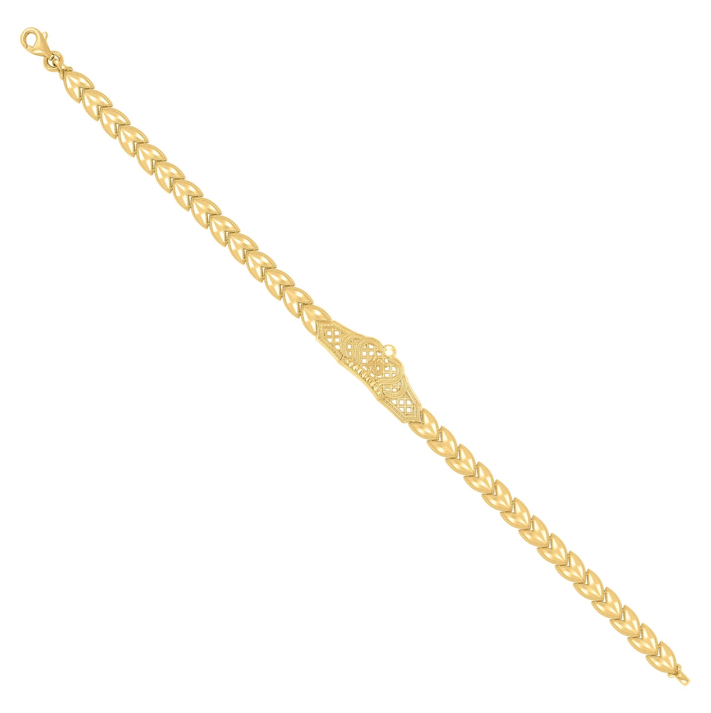10K Yellow Gold Womens 15 Anos Quinceanera Charm Bracelet