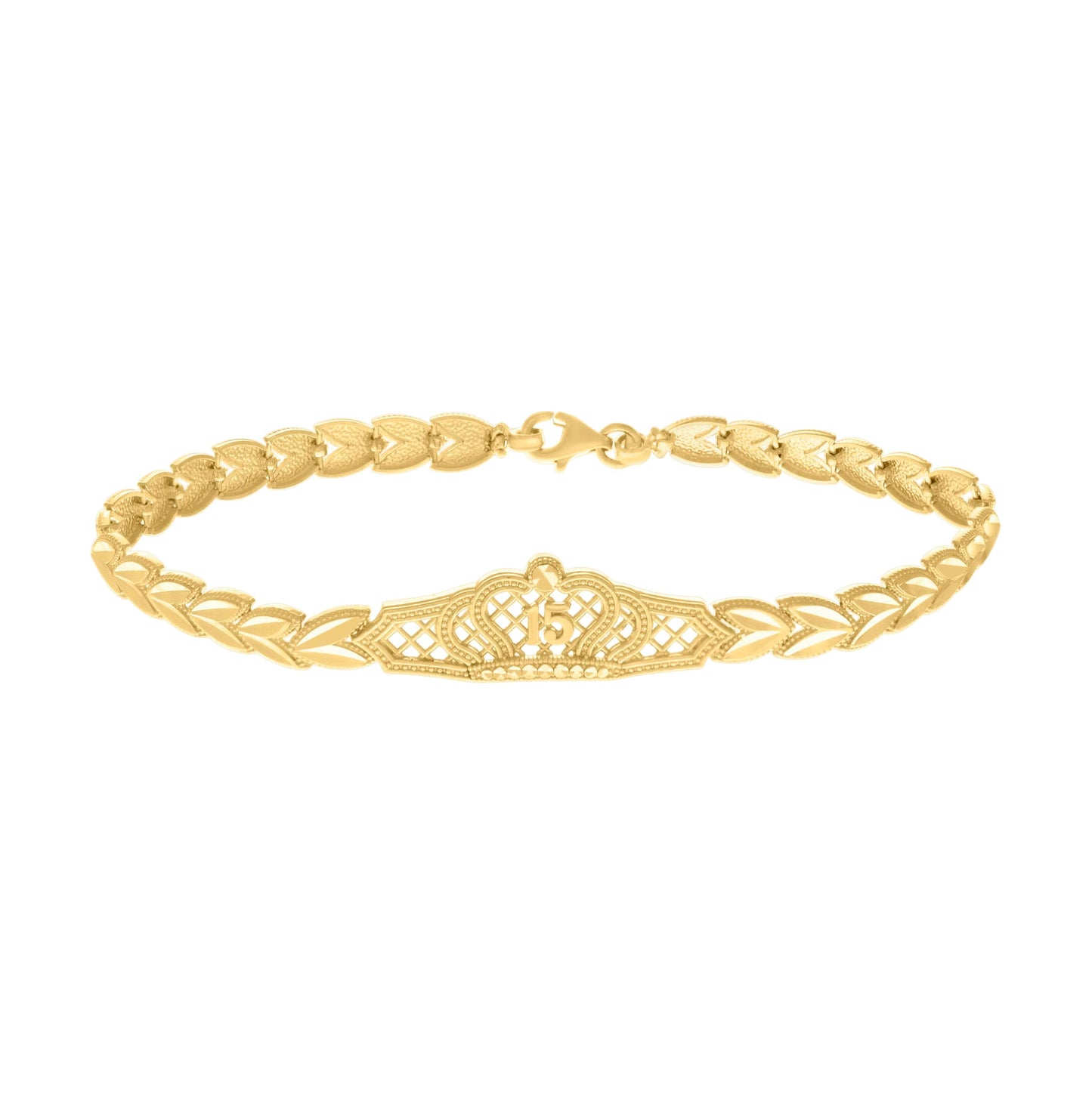 10K Yellow Gold Womens 15 Anos Quinceanera Charm Bracelet
