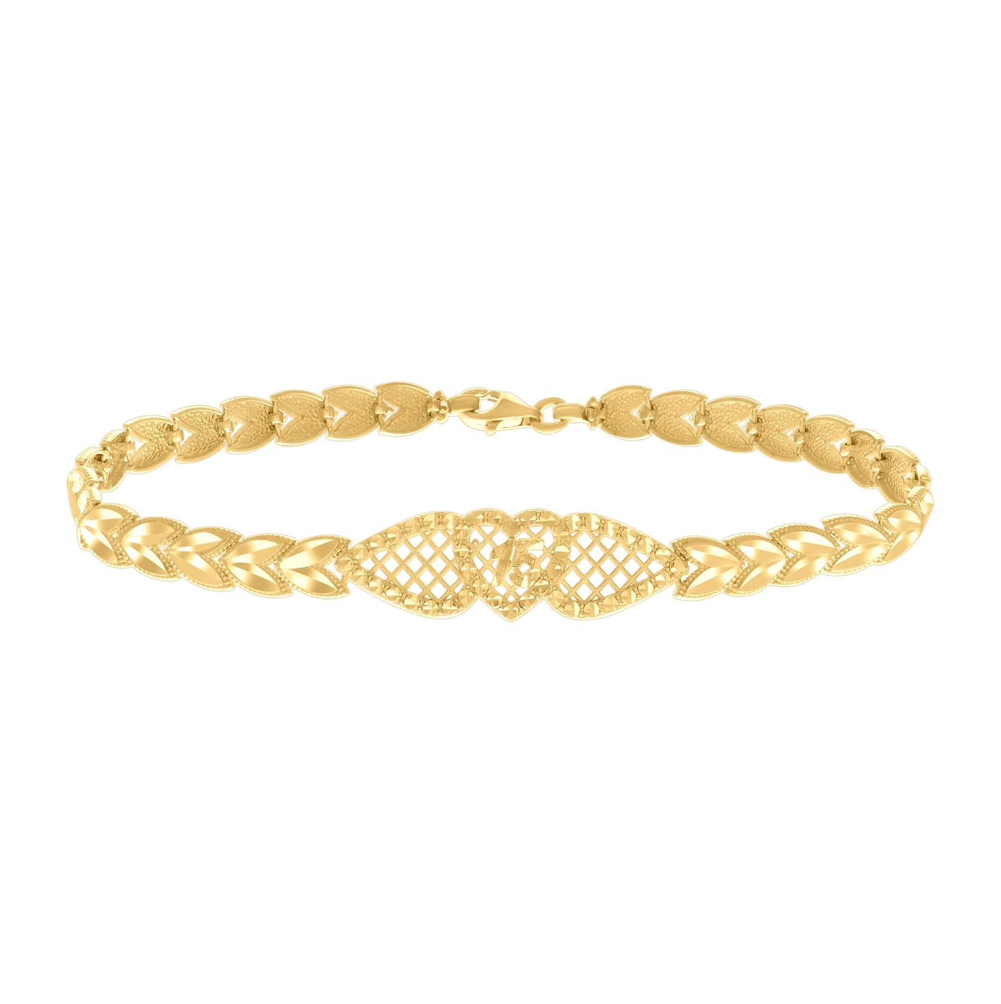 10K Yellow Gold Womens Heart Charm Bracelet