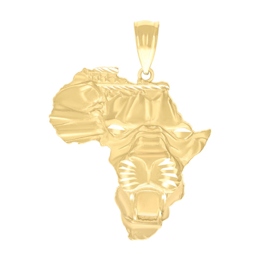 10K Yellow Gold Mens Lion Head AFRICA Country Globe Maps Charm Pendant