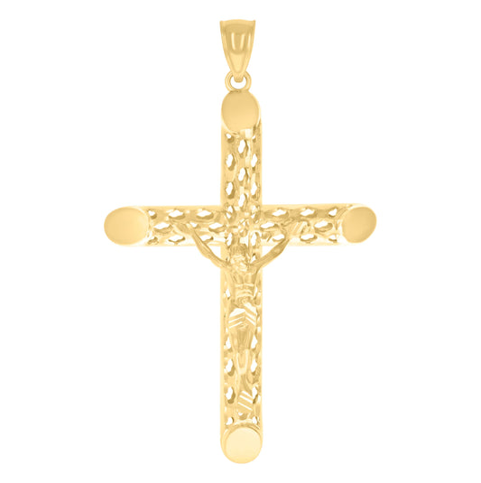 10K Yellow Gold Mens Crucifix Cross Religious Charm Pendant