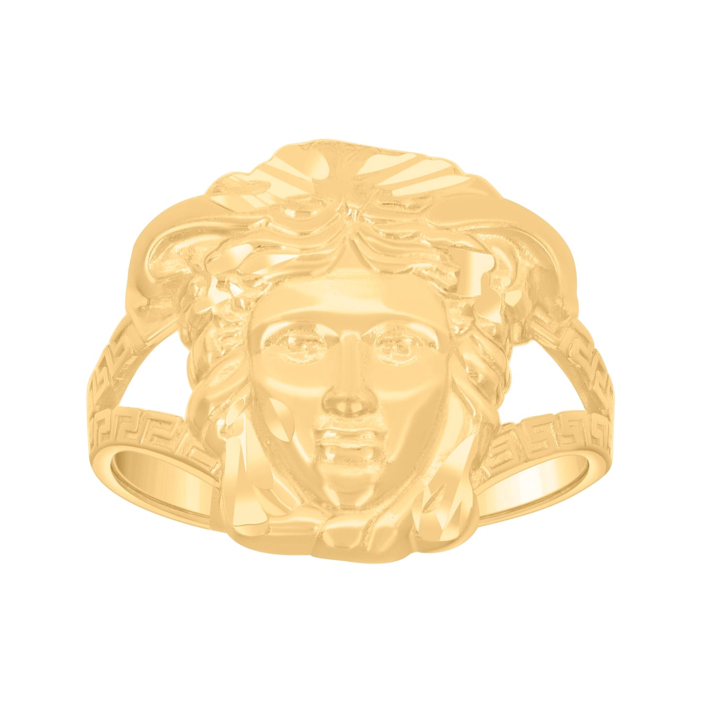 10K Yellow Gold Womens Diamond-Cut Medusa Egyptian Ring