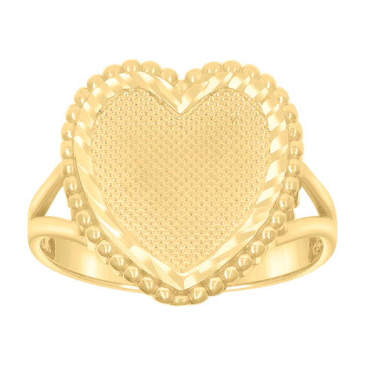 10K Yellow Gold Womens Diamond-Cut Heart Ring