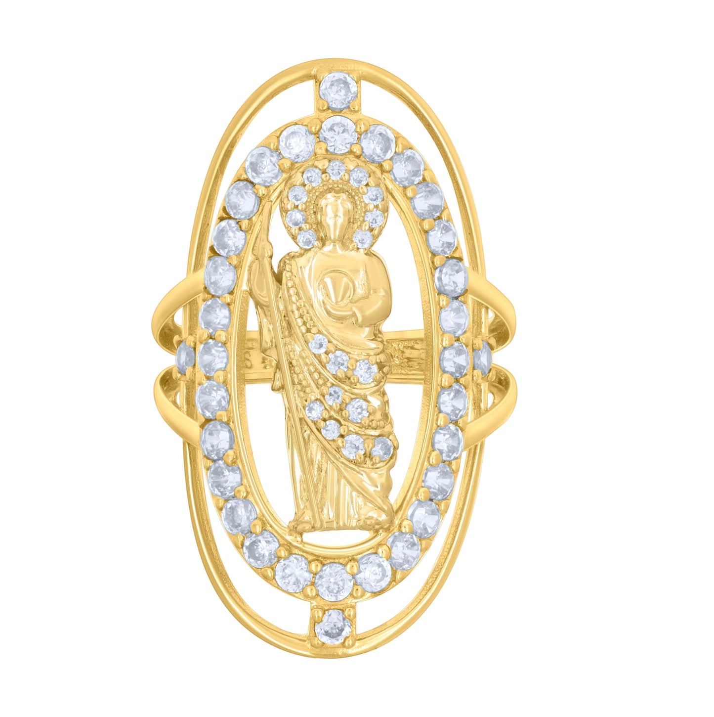 10K Yellow Gold Womens Cubic-Zirconia St. Jude Religious Bridal Anniversary Engagement Wedding Ring