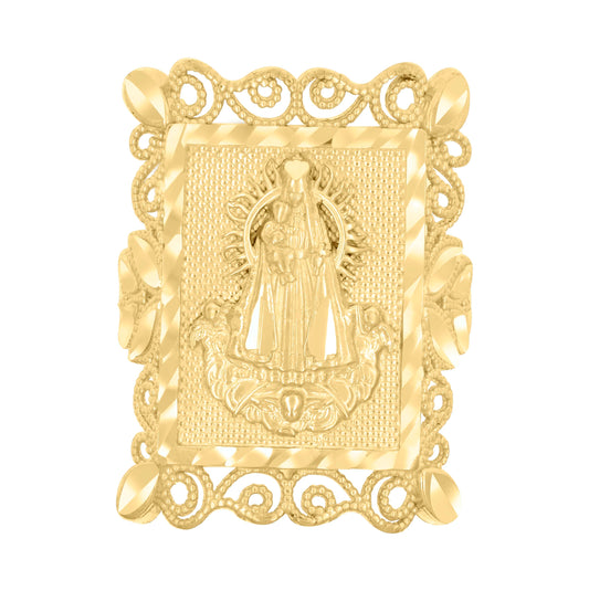 10K Yellow Gold Womens Diamond-Cut Caridad Del Cobre Religious Ring