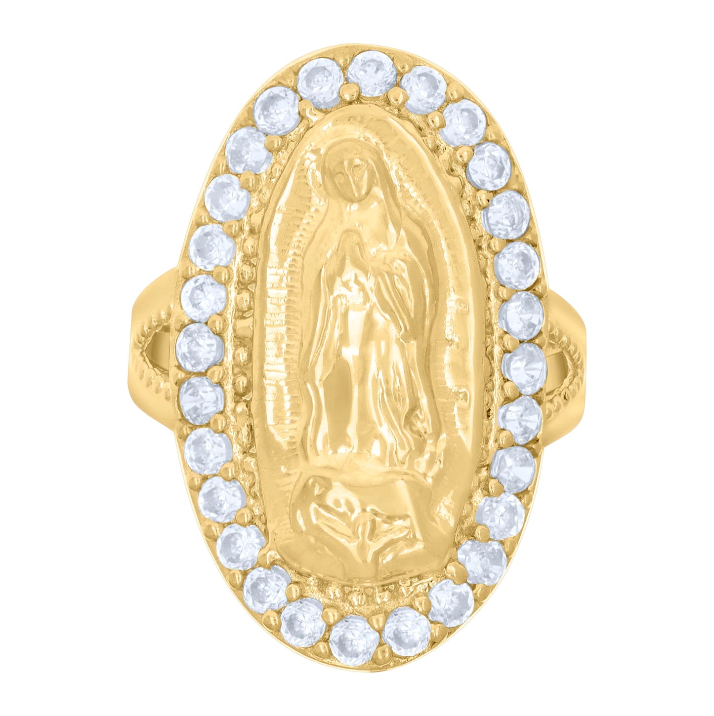 10K Yellow Gold Womens Cubic-Zirconia Oval Guadalupe Religious Bridal Anniversary Engagement Wedding Ring
