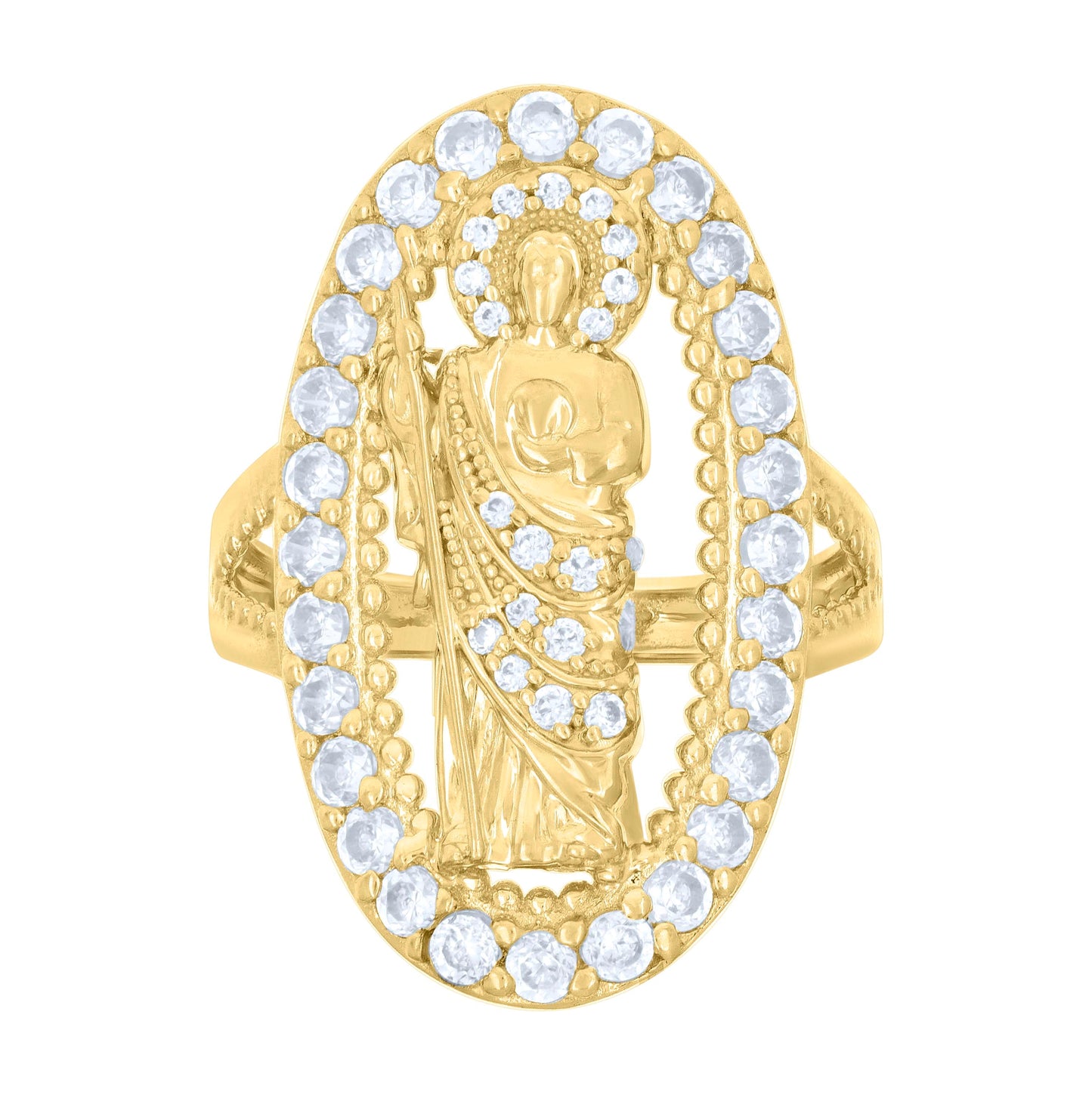 10K Yellow Gold Womens White Cubic-Zirconia St. Jude Religious Bridal Anniversary Engagement Wedding Ring