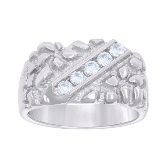 Sterling Silver Mens Cubic-Zirconia Nugget Fashion Bridal Anniversary Wedding Engagement Band Ring