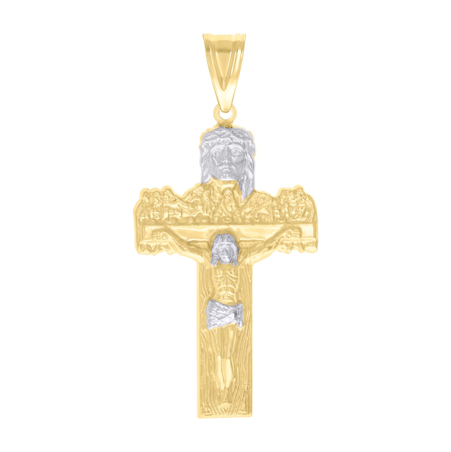 10K Two-tone Gold Mens Jesus Last Supper Cross Religious Charm Pendant