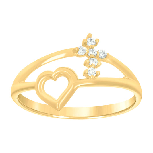 14K Yellow Gold Womens Cubic-Zirconia Cross Heart Ring