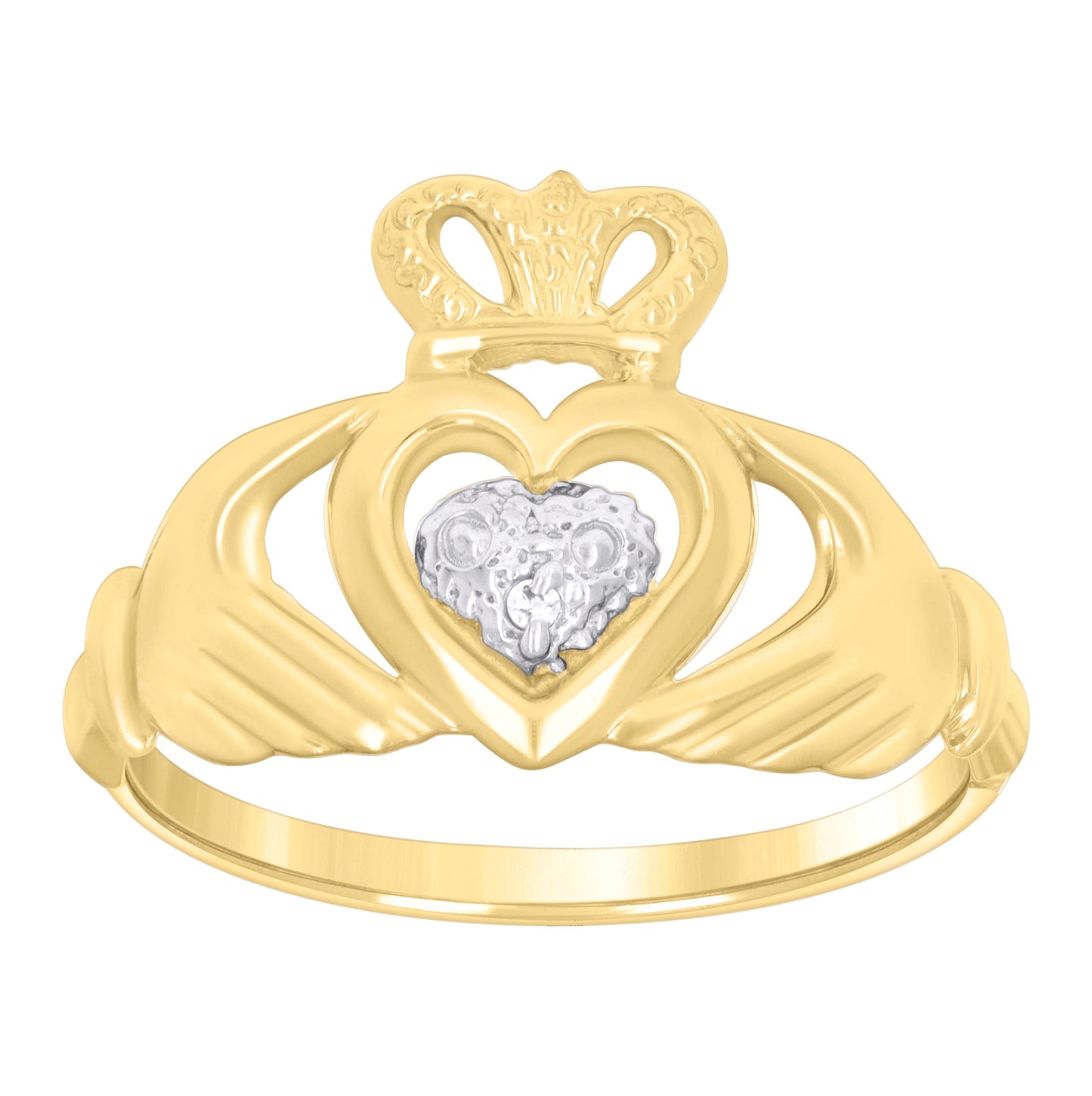 14K Two-tone Gold Womens Cubic-Zirconia Claddagh Ring