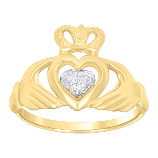 14K Two-tone Gold Womens Cubic-Zirconia Claddagh Ring