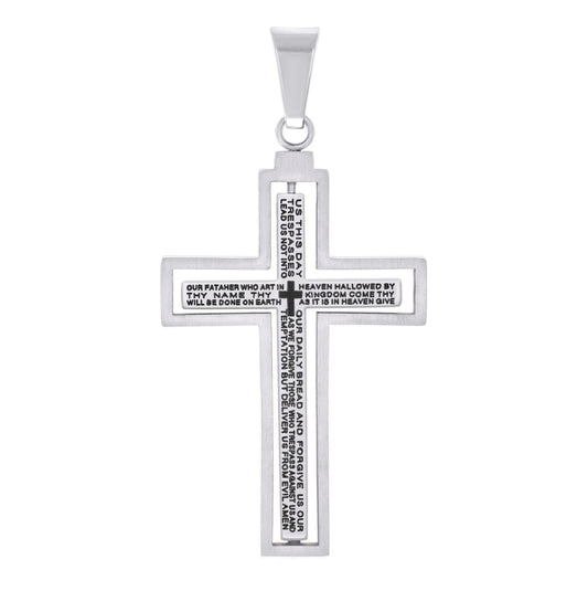 Stainless Steel Or Yellow Tone Or Black-tone Mens Lord's Prayer Cross Religious Charm Pendant