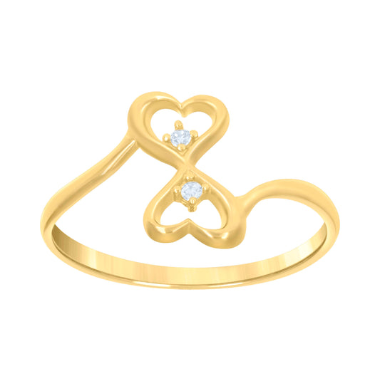 14K Yellow Gold Womens Cubic-Zirconia Twin Hearts Ring