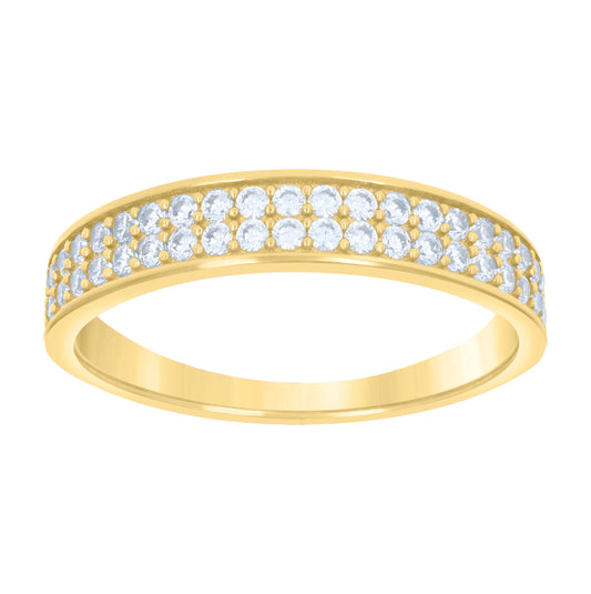 14K Yellow Gold Womens Cubic-Zirconia Two Row Cubic-Zirconia Fashion Ring