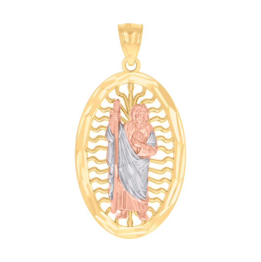 14K Tri-Color Gold Womens St. Jude Religious Charm Pendant