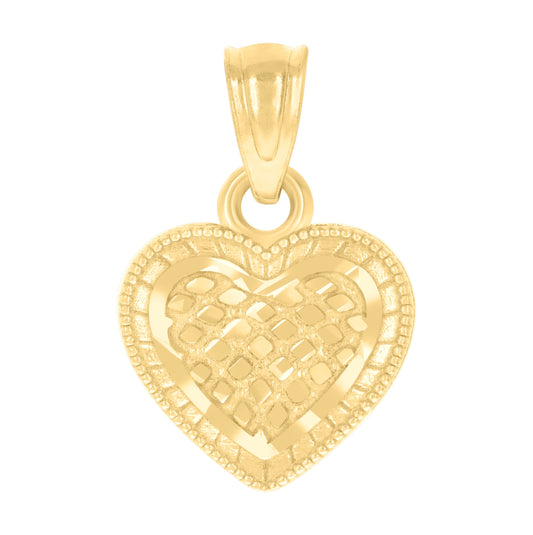 14K Yellow Gold Womens Nugget Heart Charm Pendant