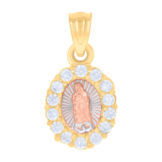 14K Tri-Color Gold Womens Cubic-Zirconia Guadalupe Religious Charm Pendant