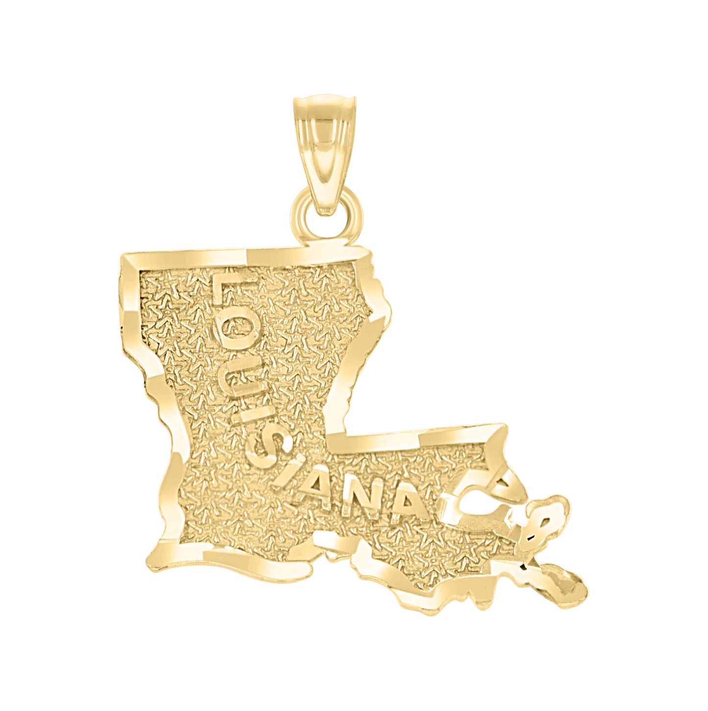 10K Yellow Gold Textured State Map Charm Pendant