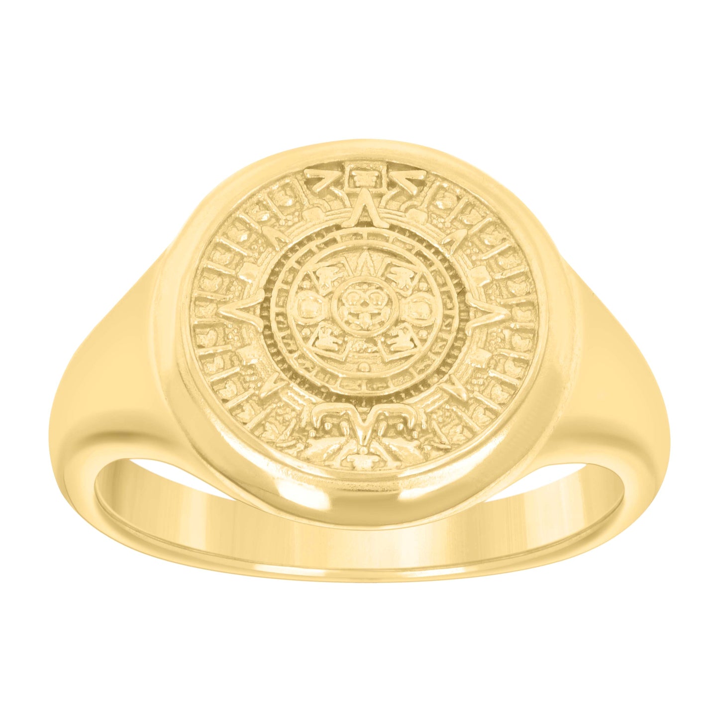 14K Yellow Gold Mens Aztec Calendar Fashion Ring