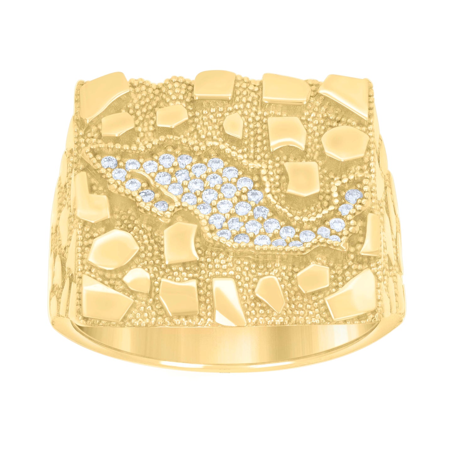 14K Yellow Gold Mens Cubic-Zirconia Nugget Mexico Map Country Ring