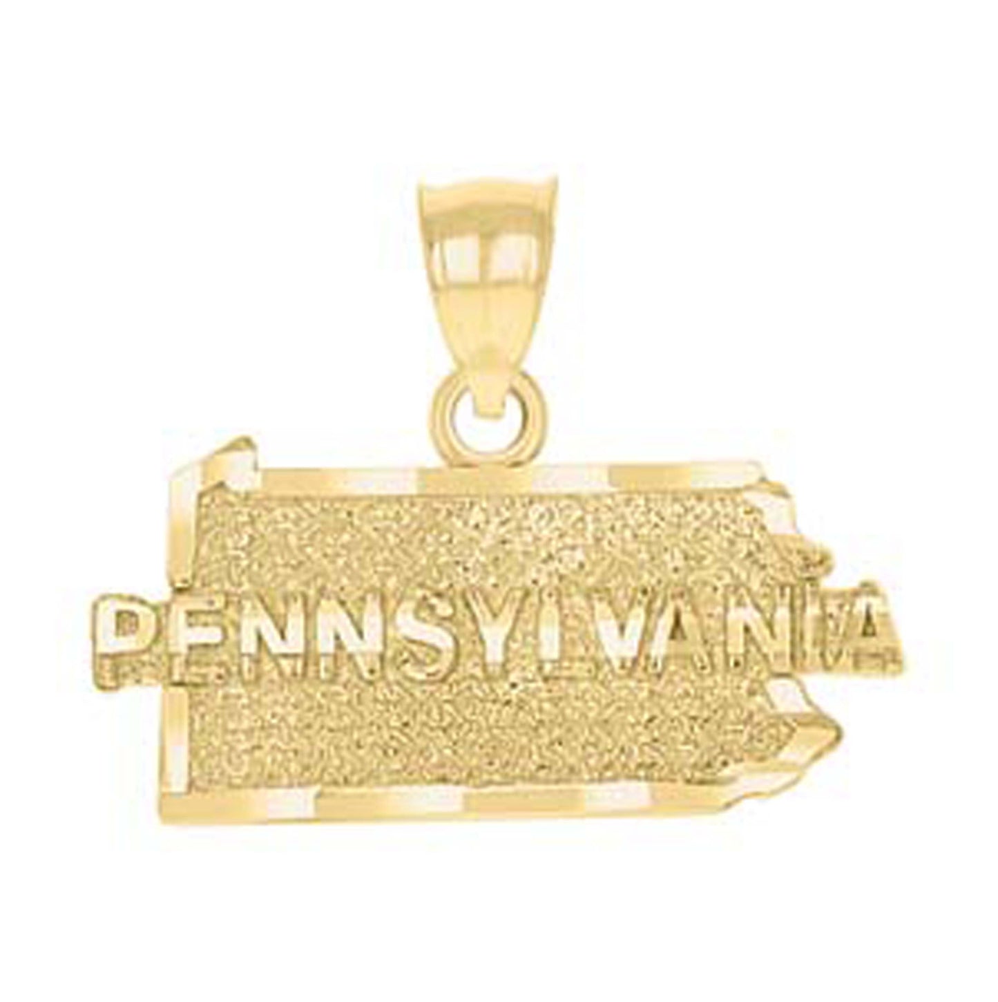 10K Yellow Gold Textured State Map Charm Pendant