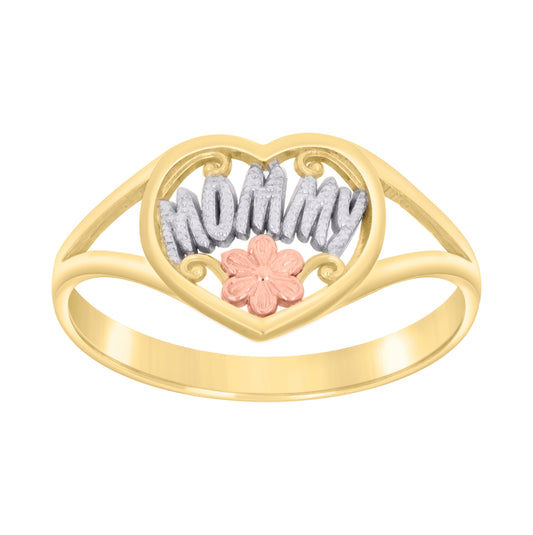14K Tri-Color Gold Womens Flower MOMMY Family Ring