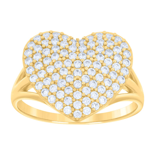 14K Yellow Gold Womens Cubic-Zirconia Heart Ring