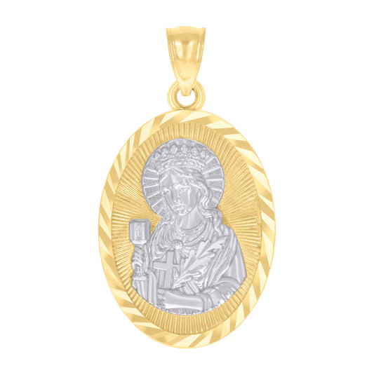 14K Two-tone Gold Mens St. Barbara Religious Charm Pendant