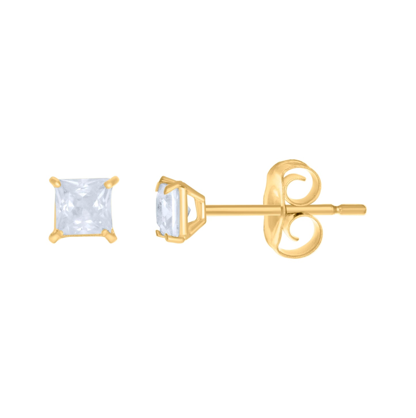 10K Yellow Gold Womens Princess Cut Cubic-Zirconia Square Stud Earrings