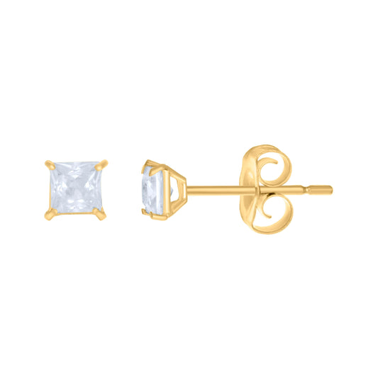 10K Yellow Gold Womens Princess Cut Cubic-Zirconia Square Stud Earrings