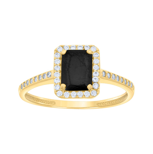 10K Yellow Gold Womens Black White Emerald Round Cubic-Zirconia Fashion Ring