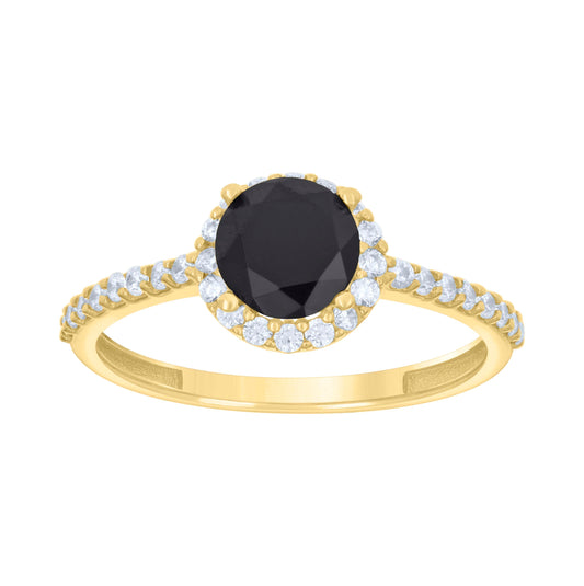 10K Yellow Gold Womens Black White Cubic-Zirconia Halo Fashion Ring
