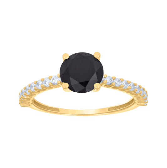 14K Yellow Gold Womens Black White Cubic-Zirconia Fashion Ring