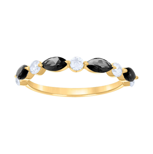 14K Yellow Gold Womens Black White Marquise Round Cubic-Zirconia Half Eternity Ring