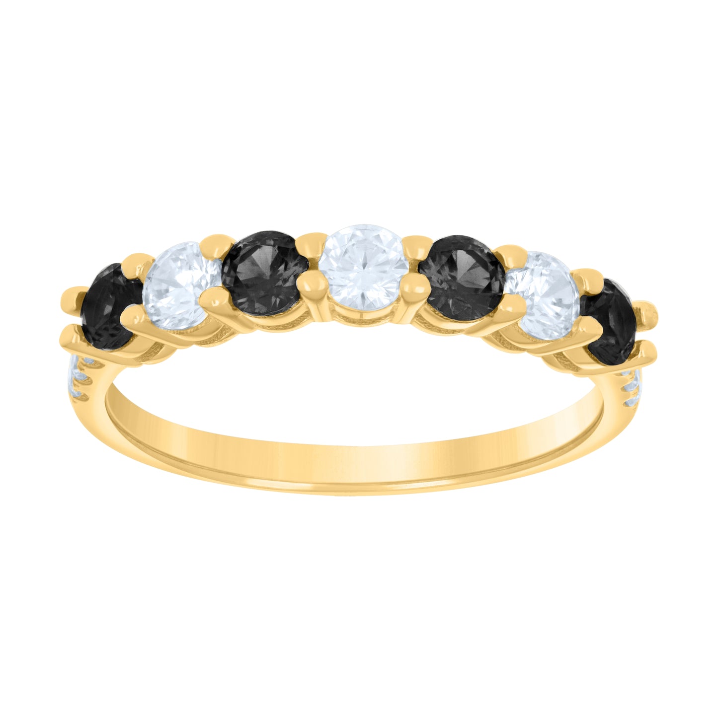 14K Yellow Gold Womens Black White Cubic-Zirconia Half Eternity Ring