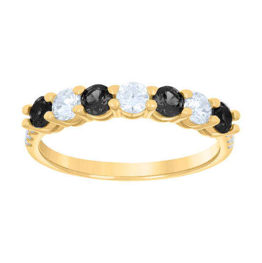 14K Yellow Gold Womens Black White Cubic-Zirconia Half Eternity Ring