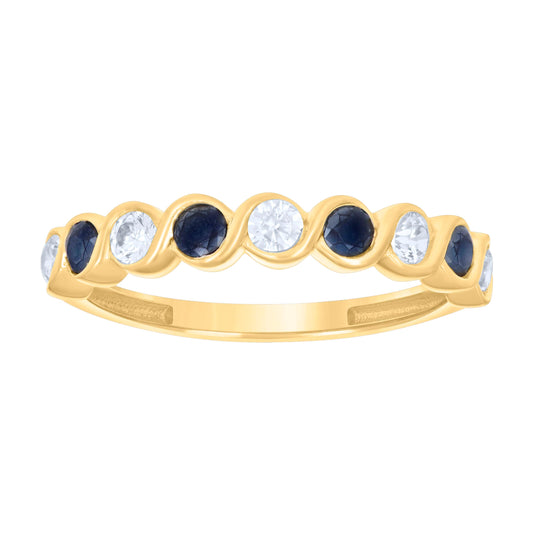 14K Yellow Gold Womens Black White Cubic-Zirconia Half Eternity Ring