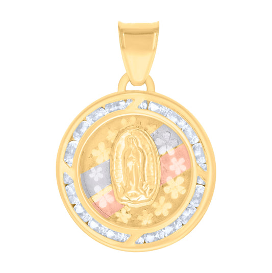 10K Tri-Color Gold Womens Cubic-Zirconia Guadalupe Religious Charm Pendant