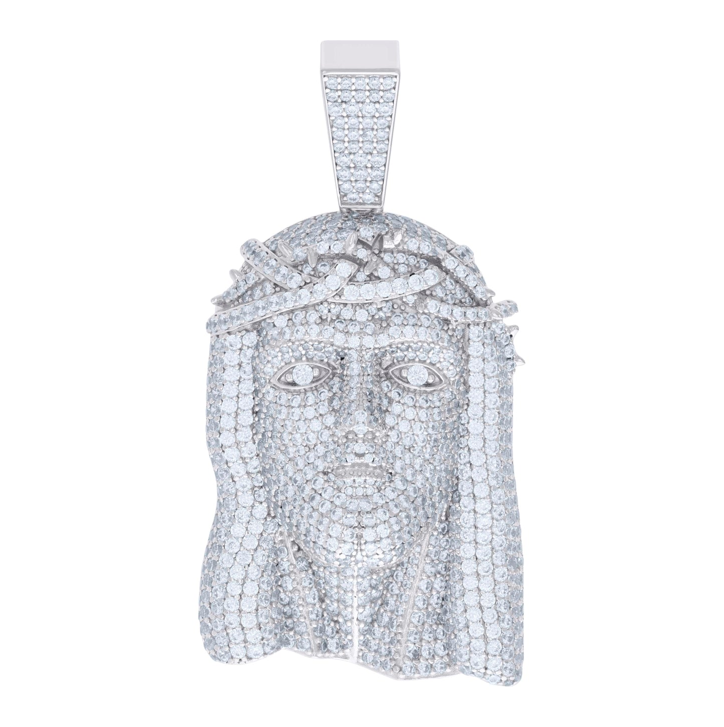 Sterling Silver Mens Cubic-Zirconia Jesus Religious Charm Pendant