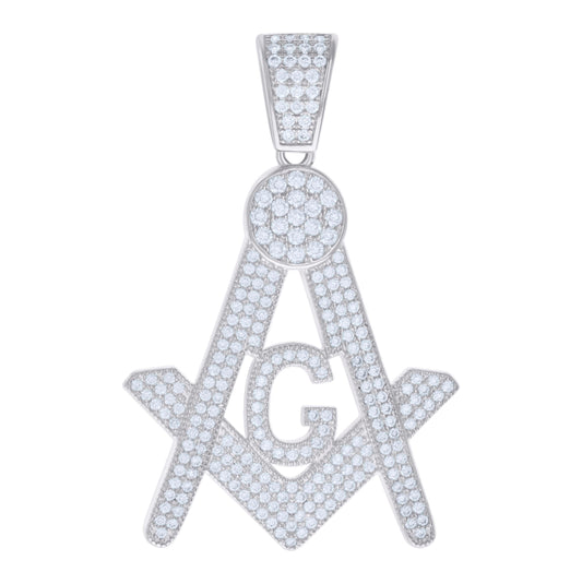 Sterling Silver Mens 1.91ct Moissanite Masonic Symbol Religious Charm Pendant